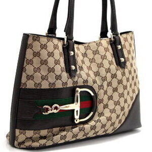 Gucci Bag Sherry GG Horsebit Tote Canvas Brown